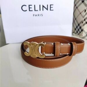 Celine Tan Leather Belt with Gold Accent Size85💞💞💞